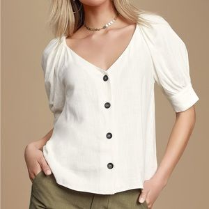 Cotton linen blend white top